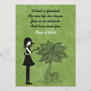 Silhouette Girl, Butterfly and Flower Studenten Inbjudningar