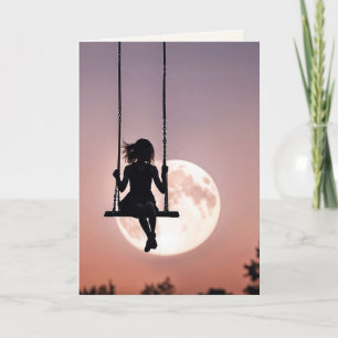 Silhouette Girl på swing Birthday Kort