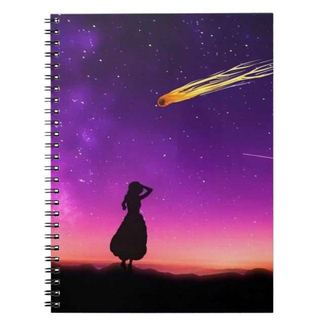 Silhouette Girl tittar på meterkrasch till jorden Anteckningsbok (Framsidan)