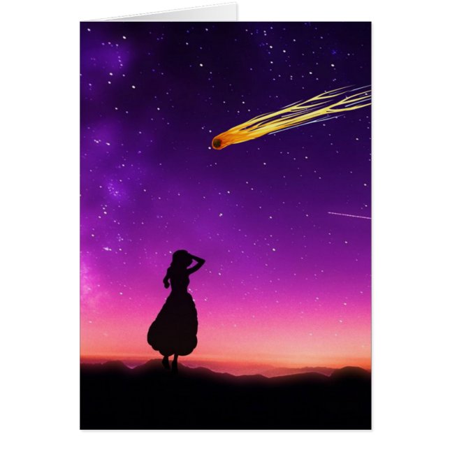 Silhouette Girl tittar på meterkrasch till jorden Hälsningskort (Framsidan)