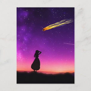 Silhouette Girl tittar på meterkrasch till jorden Vykort