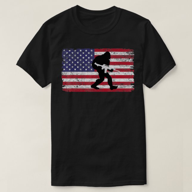 Silhouette Gun US American Flagga USA för GunOwner T Shirt (Design framsida)