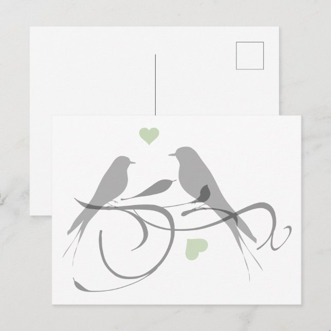 Silhouette Hearts och Love birds Vykort (Fram/baksida)