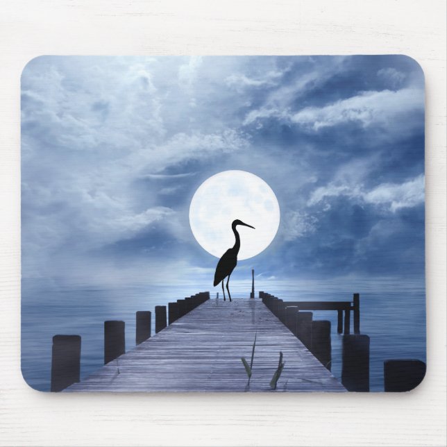 Silhouette Heron på Pier Full Moon Beach Musmatta (Framsidan)