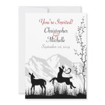 Silhouette Hjort and Mountains Black, White Bröllo