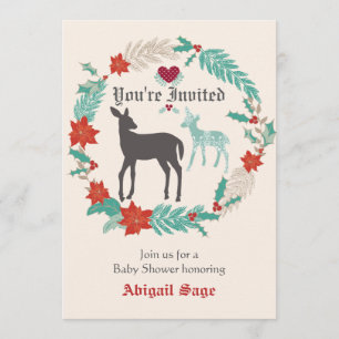 Silhouette Hjort Folk Art Winter Baby Shower Inbjudningar