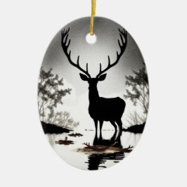 Silhouette, hjort, oval hängande ornament