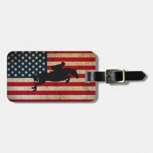 Silhouette Horse Jumping Patriotic USA flagga Bagagebricka