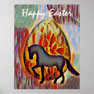 Silhouette Horse och Påskägg Glad påsk Poster