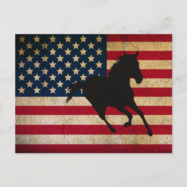 Silhouette Horse och Patriotic United Stated Flagg Vykort (Framsida)