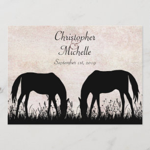 Silhouette Horses Grazing Horse Bröllop Inbjudningar