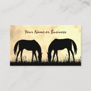 Silhouette Horses Grazing in Fält at Sunset Visitkort