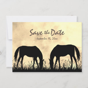 Silhouette Horses Grazing in Fält Sunset Bröllop Spara Datumet