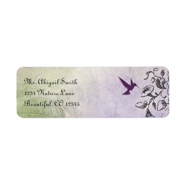 Silhouette Hummingbird and Flowers Address Label Returadress Etikett (Framsidan)