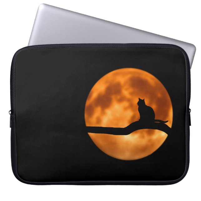 Silhouette i en svart katt i Träd Laptop Fodral (Framsidan)