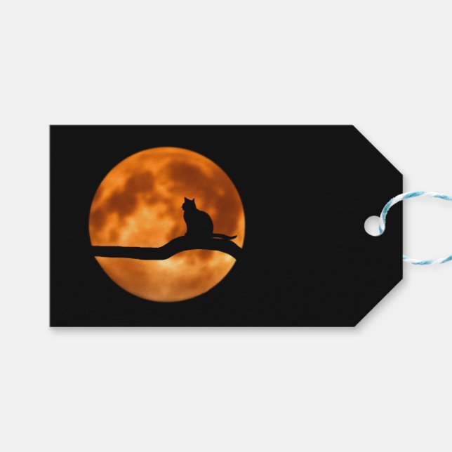 Silhouette i en svart katt i Träd Presentetikett (Framsidan (Horisontell))