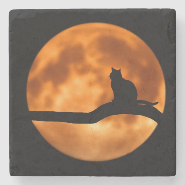 Silhouette i en svart katt i Träd Stenunderlägg (Framsidan)