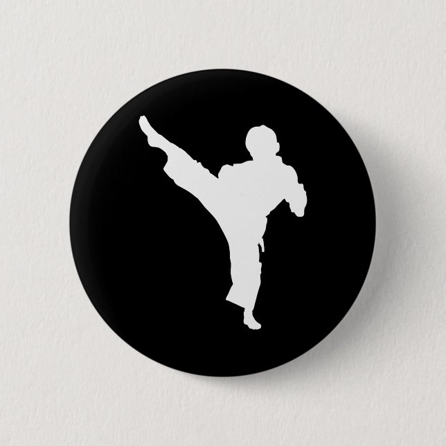 Silhouette Karate Fighter Shotokan Martial Arts Ta Knapp (Framsida)