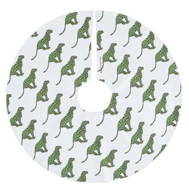 Silhouette Leopard Black och Grönt Julgransmatta Borstad Polyester (Framsidan)