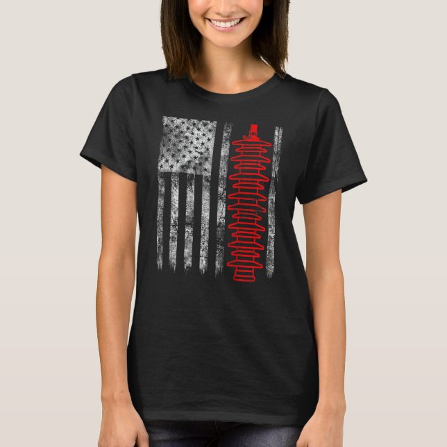 Silhouette Lightning Arrester American Flag Linema T Shirt (Framsida)