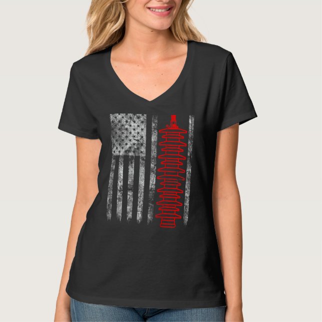 Silhouette Lightning Arrester American Flag Linema T Shirt (Framsida)