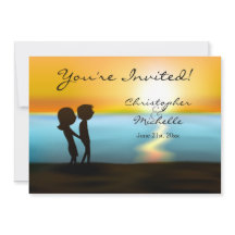 Silhouette lite Sunset Beach Wedding bjudande