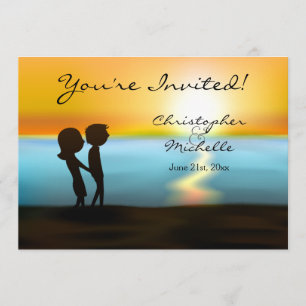 Silhouette lite Sunset Beach Wedding bjudande Inbjudningar