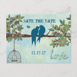 Silhouette Love birds Bird Cage Träd Spara datum Meddelande Vykort