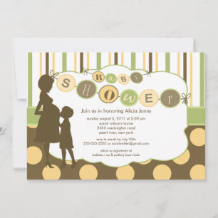 Silhouette Mamma Baby Shower Baby Grönt gult Brown Inbjudningar