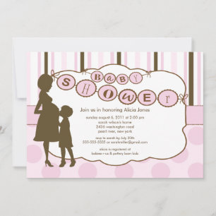 Silhouette Mamma Baby Shower Flicka Rosa Inbjudningar