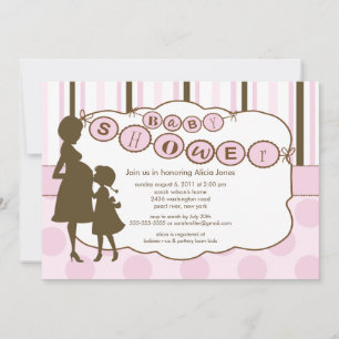 Silhouette Mamma Baby Shower Flicka Rosa Inbjudningar