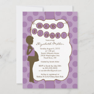 Silhouette Mamma Baby Shower Girl Lila Brown Inbjudningar