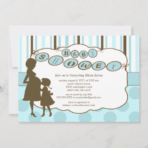 Silhouette Mamma Baby Shower Pojke Blue Brown Inbjudningar