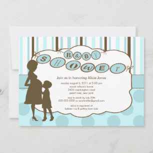 Silhouette Mamma Baby Shower Pojke Blue Inbjudningar