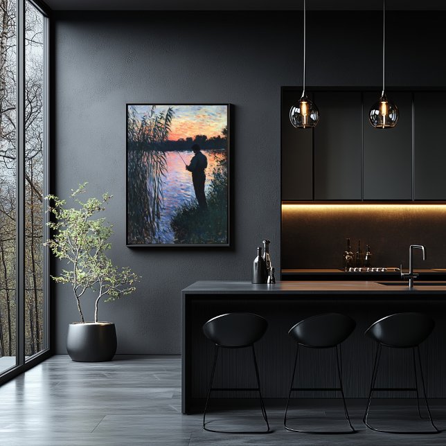 Silhouette Man Fishat at at Sunset - Impressionist Poster (Skapare uppladdad)