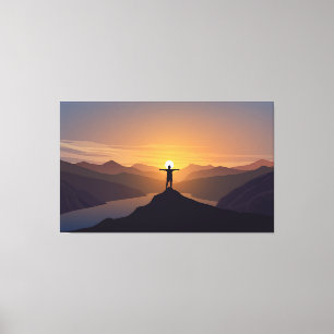 Silhouette man på berget canvastryck