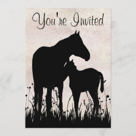 Silhouette Mare and Foal Horse Baby Shower Inbjudningar