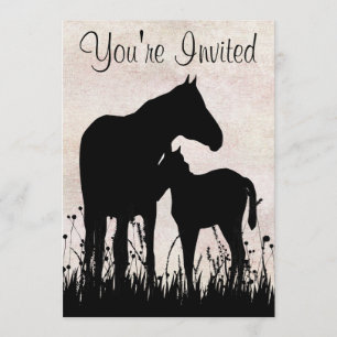 Silhouette Mare and Foal Horse Baby Shower Inbjudningar