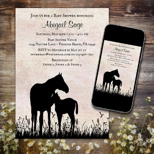 Silhouette Mare and Foal Horse Baby Shower Inbjudningar