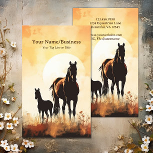 Silhouette Mare and Foal Horse Sunset Equestrian Visitkort