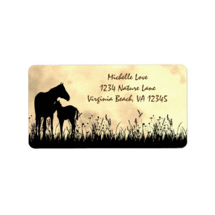 Silhouette Mare and Foal in a Fält Horse Adress Adressetikett