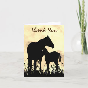 Silhouette Mare and Foal in Fält Horse Tack Kort