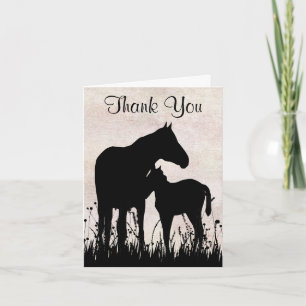 Silhouette Mare and Foal in Fält Horse Tack Kort