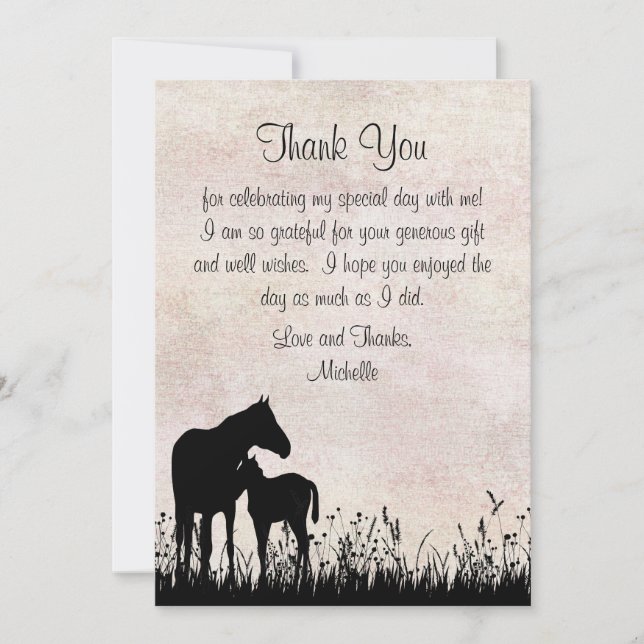 Silhouette Mare och Foal Horse Baby Shower Flat Tack Kort (Framsida)