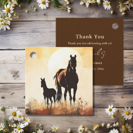 Silhouette Mare och Foal Sunset Horse Baby Shower Gåvor Etiketter