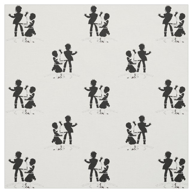 Silhouette med flicka och pojke och modellbåt tyg (Provkarta)
