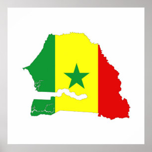Silhouette med formen senegal land flagga karta poster
