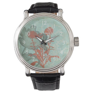 Silhouette med Röda blommor i bakgrunden Armbandsur