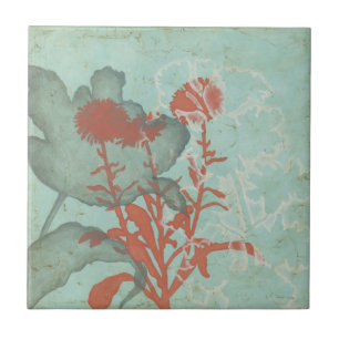 Silhouette med Röda blommor i bakgrunden Kakelplatta