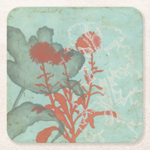 Silhouette med Röda blommor i bakgrunden Underlägg Papper Kvadrat